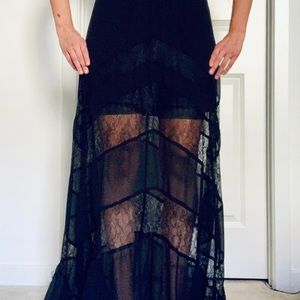 Floral Lace Chevron Sheer Maxi Skirt